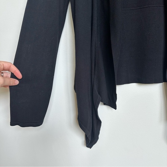 WHBM Silk Blend Open Waterfall Front Cardigan Sweater Ribbed Knit Solid Black - Picture 3 of 7